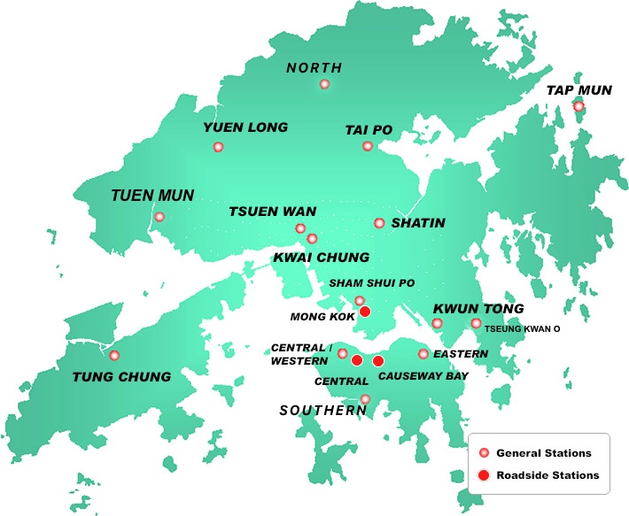 Map of general and roadside stations in Hong Kong