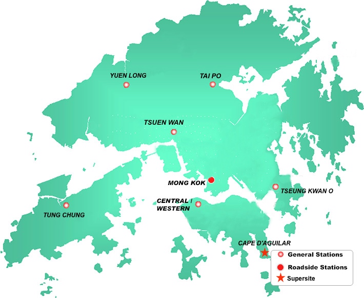 Map of general and roadside stations in Hong Kong